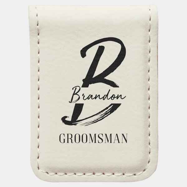 Personalized 1 3/4" x 2 1/2" White Laserable Leatherette Money Clip Thumbnail