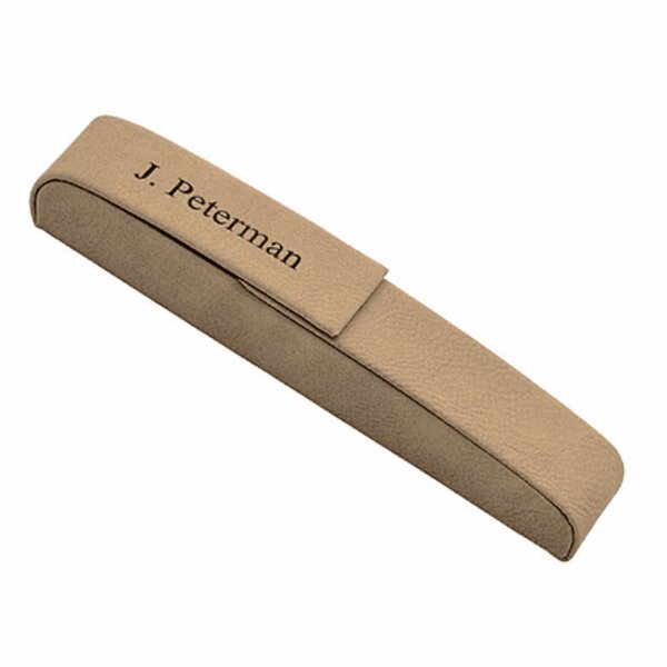 Personalized 6 1/2" x 1" Light Brown Laserable Leatherette Single Pen Case Thumbnail