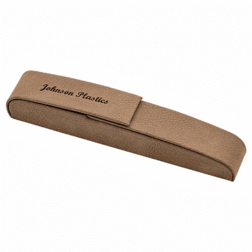 Personalized 6 1/2" x 1" Dark Brown Laserable Leatherette Single Pen Case Thumbnail