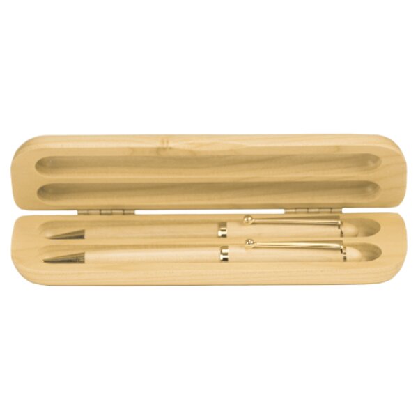 Personalized 6 3/4" x 2" Maple 2-Pen Case (Case only, pen not included) Thumbnail