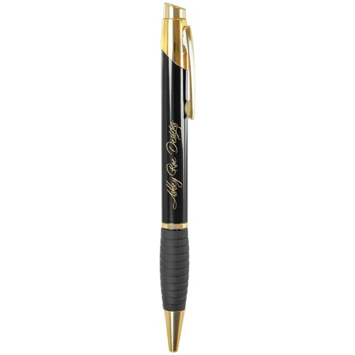Personalized Gloss Black Brass Ballpoint Pen with Gripper Thumbnail