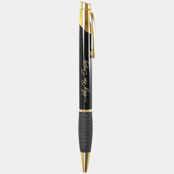 Personalized Gloss Black Brass Ballpoint Pen with Gripper Thumbnail