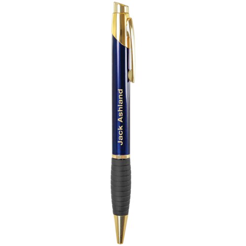Personalized Gloss Blue Brass Ballpoint Pen with Gripper Thumbnail