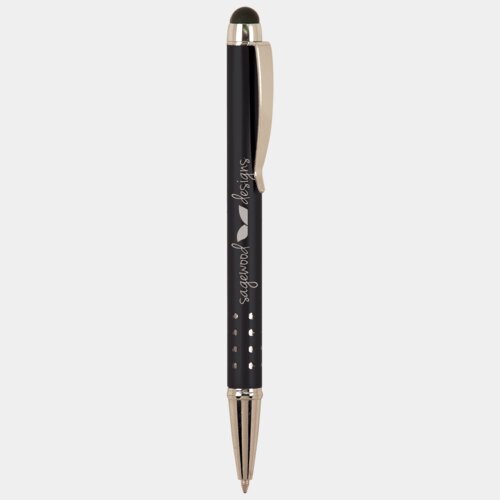 Personalized Black with Silver Trim Laserable Pen with Stylus Thumbnail