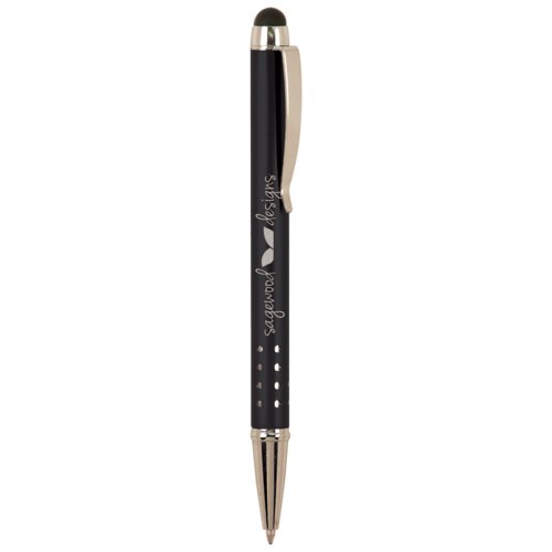 Personalized Black with Silver Trim Laserable Pen with Stylus Thumbnail