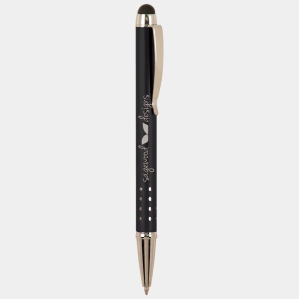Personalized Black with Silver Trim Laserable Pen with Stylus Thumbnail