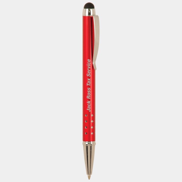 Personalized Red with Silver Trim Laserable Pen with Stylus Thumbnail