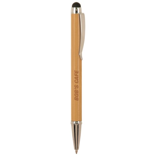 Personalized Bamboo with Silver Trim Laserable Pen with Stylus Thumbnail