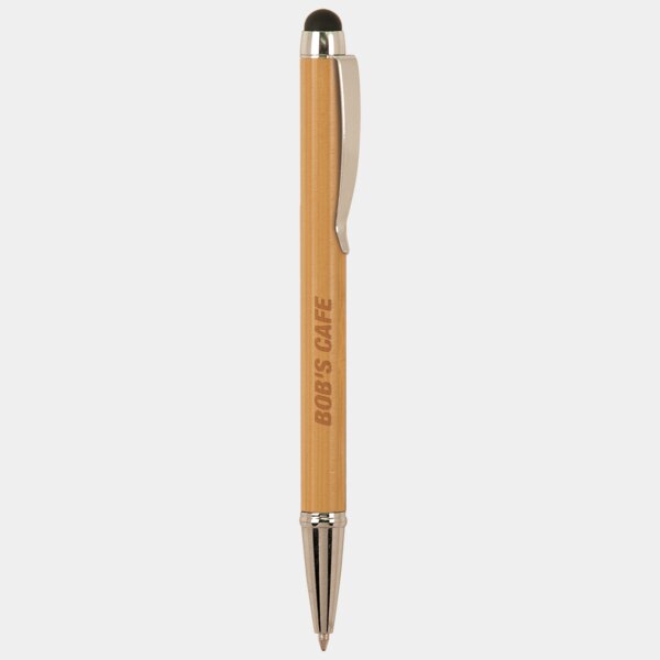 Personalized Bamboo with Silver Trim Laserable Pen with Stylus Thumbnail