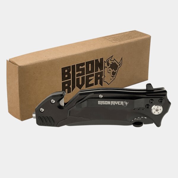 Personalized Bison River 4 1/2" Black Rescue Knife Thumbnail