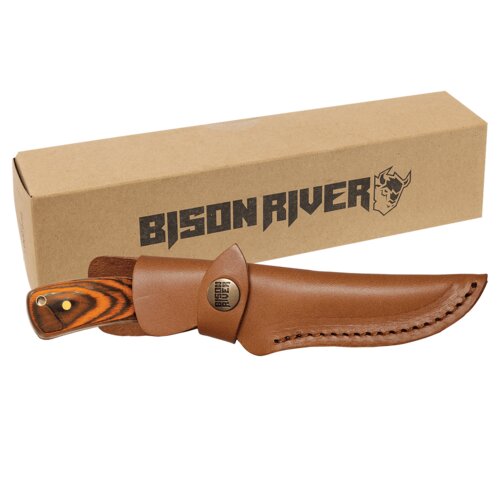 Personalized Bison River 7 3/4" Fixed Blade Wood Knife with Leather Sheath Thumbnail