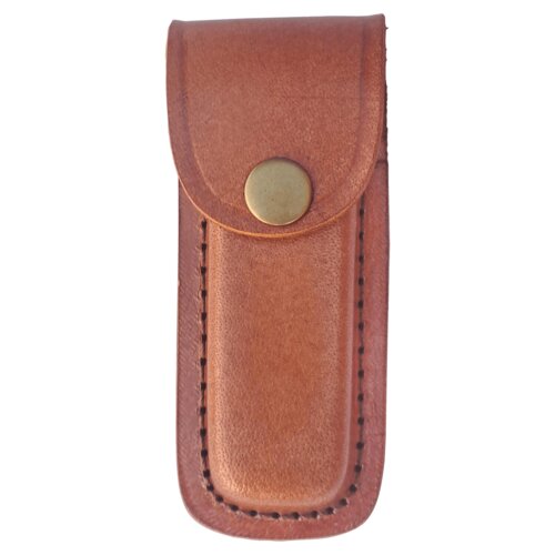Personalized Bison River Leather Sheath with Snap Closure for Foldinig Knife up to 4" Long Closed Thumbnail