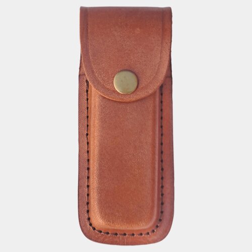 Personalized Bison River Leather Sheath with Snap Closure for Folding Knife up to 5" Long Closed Thumbnail
