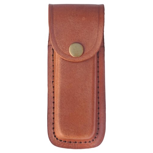 Personalized Bison River Leather Sheath with Snap Closure for Folding Knife up to 5" Long Closed Thumbnail