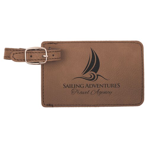 Personalized 4 1/4" x 2 3/4" Dark Brown Laserable Leatherette Luggage Tag Thumbnail