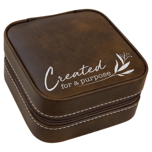 Personalized 4" X 4" Rustic/Silver Laserable Leatherette Travel Jewelry Box with Black Lining Thumbnail