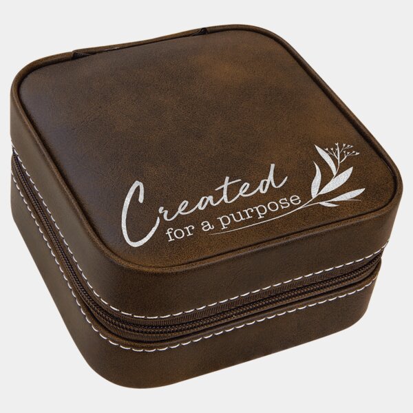 Personalized 4" X 4" Rustic/Silver Laserable Leatherette Travel Jewelry Box with Black Lining Thumbnail