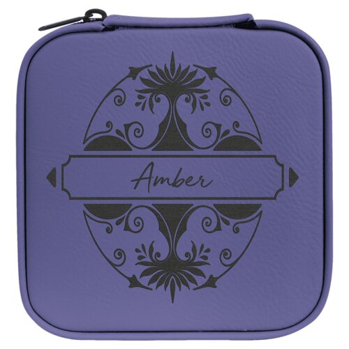 Personalized 4" X 4" Purple/Black Laserable Leatherette Travel Jewelry Box with Black Lining Thumbnail