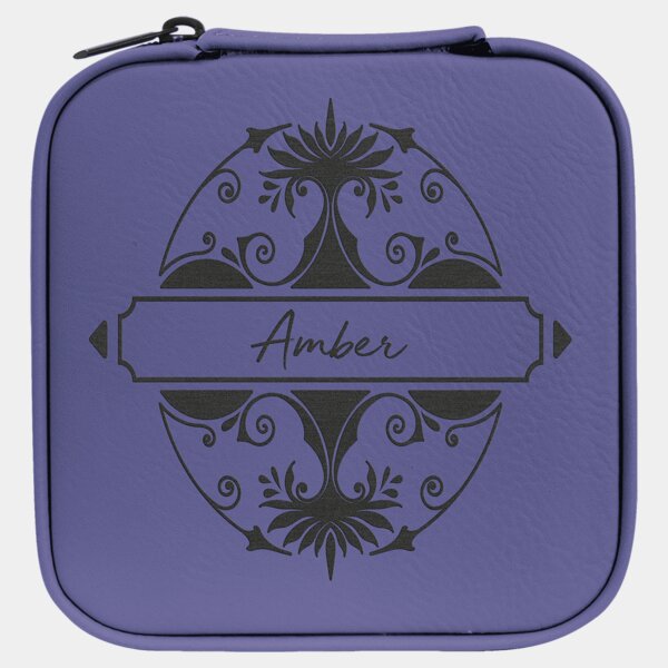 Personalized 4" X 4" Purple/Black Laserable Leatherette Travel Jewelry Box with Black Lining Thumbnail