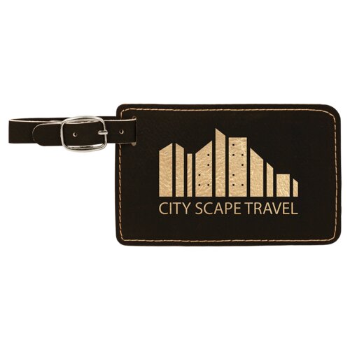 Personalized 4 1/4" x 2 3/4" Black/Gold Laserable Leatherette Luggage Tag Thumbnail
