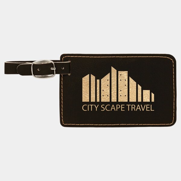 Personalized 4 1/4" x 2 3/4" Black/Gold Laserable Leatherette Luggage Tag Thumbnail