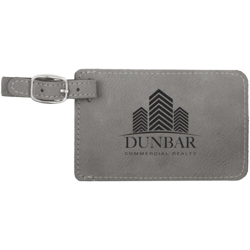 Personalized 4 1/4" x 2 3/4" Gray Laserable Leatherette Luggage Tag Thumbnail