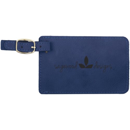 Personalized 4 1/4" x 2 3/4" Blue/Black Laserable Leatherette Luggage Tag Thumbnail