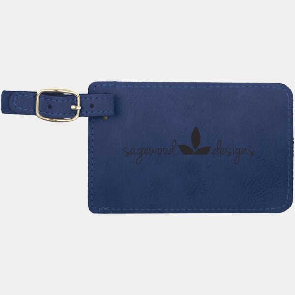 Personalized 4 1/4" x 2 3/4" Blue/Black Laserable Leatherette Luggage Tag Thumbnail