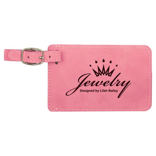 Personalized 4 1/4" x 2 3/4" Pink Laserable Leatherette Luggage Tag Thumbnail