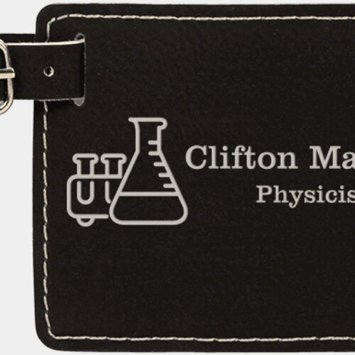 Personalized 4 1/4" x 2 3/4" Black/Silver Laserable Leatherette Luggage Tag Thumbnail