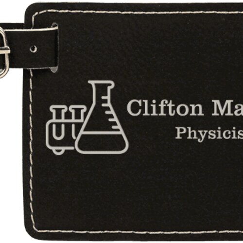 Personalized 4 1/4" x 2 3/4" Black/Silver Laserable Leatherette Luggage Tag Thumbnail