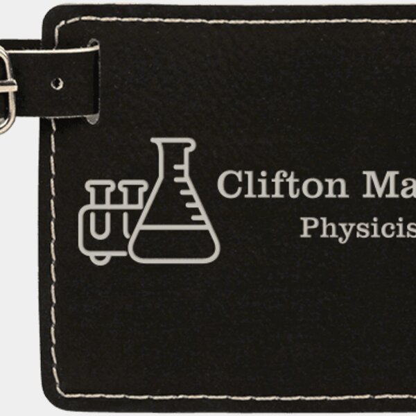 Personalized 4 1/4" x 2 3/4" Black/Silver Laserable Leatherette Luggage Tag Thumbnail