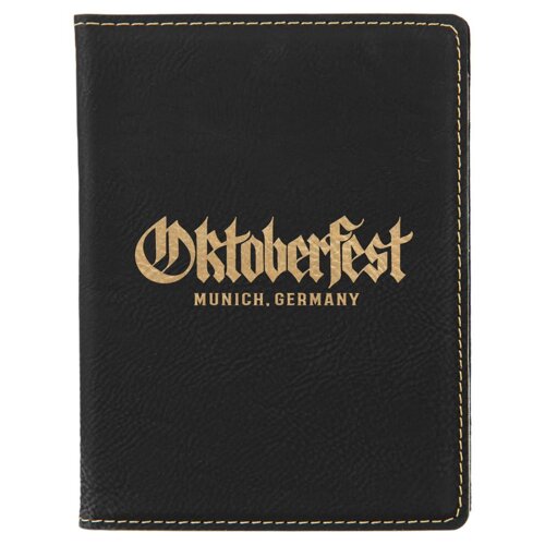 Personalized 4 1/4" x 5 1/2" Black/Gold Laserable Leatherette Passport Holder Thumbnail