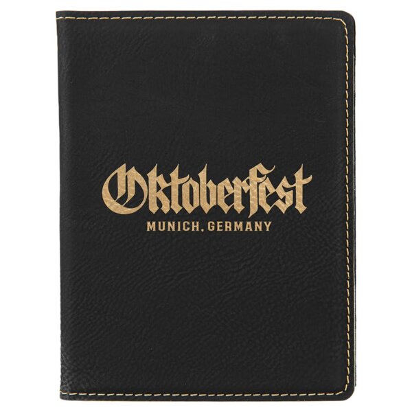 Personalized 4 1/4" x 5 1/2" Black/Gold Laserable Leatherette Passport Holder Thumbnail