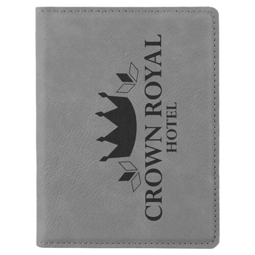 Personalized 4 1/4" x 5 1/2" Gray Laserable Leatherette Passport Holder Thumbnail