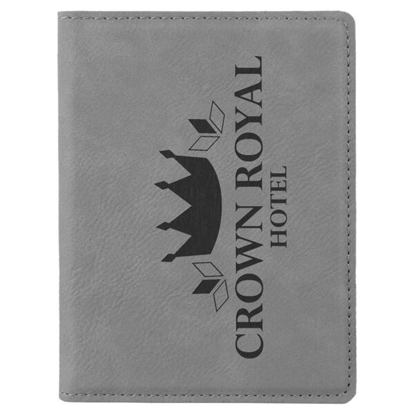 Personalized 4 1/4" x 5 1/2" Gray Laserable Leatherette Passport Holder Thumbnail