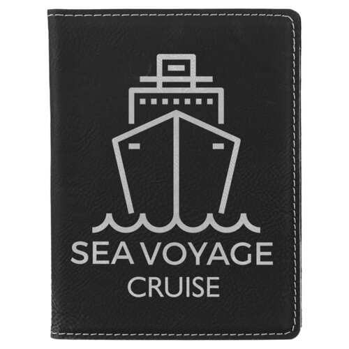 Personalized 4 1/4" x 5 1/2" Black/Silver Laserable Leatherette Passport Holder Thumbnail