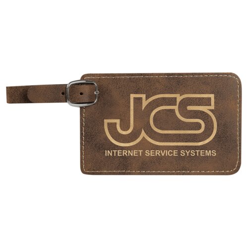 Personalized 4 1/4" x 2 3/4" Rustic/Gold Laserable Leatherette Luggage Tag Thumbnail