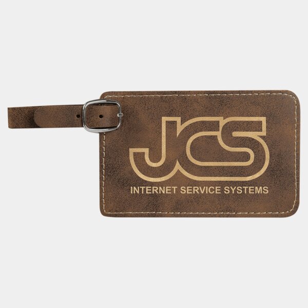 Personalized 4 1/4" x 2 3/4" Rustic/Gold Laserable Leatherette Luggage Tag Thumbnail