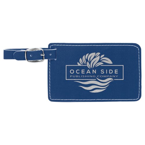 Personalized 4 1/4" x 2 3/4" Blue/Silver Laserable Leatherette Luggage Tag Thumbnail