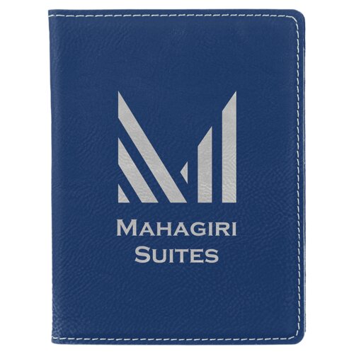 Personalized 4 1/4" x 5 1/2" Blue/Silver Laserable Leatherette Passport Holder Thumbnail