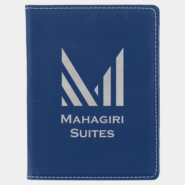 Personalized 4 1/4" x 5 1/2" Blue/Silver Laserable Leatherette Passport Holder Thumbnail