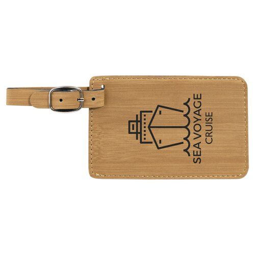 Personalized 4 1/4" x 2 3/4" Bamboo Laserable Leatherette Luggage Tag Thumbnail