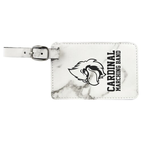Personalized 4 1/4" x 2 3/4" White Marble Laserable Leatherette Luggage Tag Thumbnail