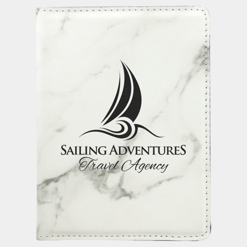 Personalized 4 1/4" x 5 1/2" White Marble Laserable Leatherette Passport Holder Thumbnail