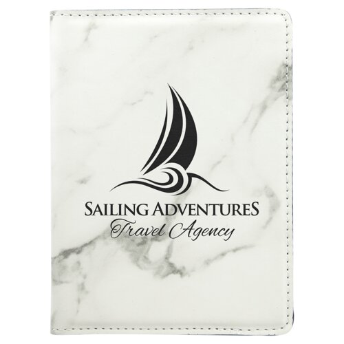 Personalized 4 1/4" x 5 1/2" White Marble Laserable Leatherette Passport Holder Thumbnail