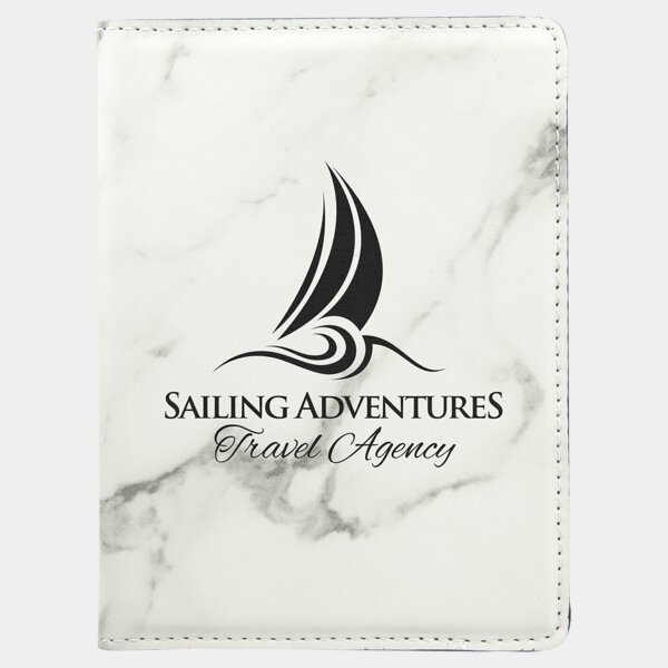 Personalized 4 1/4" x 5 1/2" White Marble Laserable Leatherette Passport Holder Thumbnail