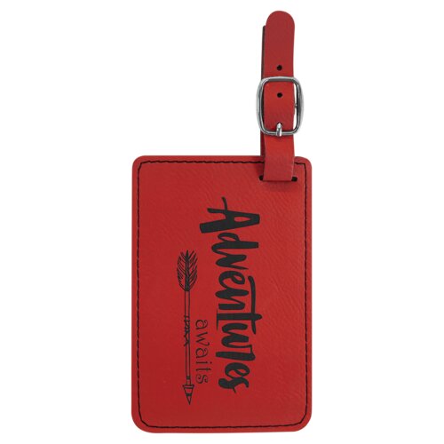 Personalized 4 1/4" x 2 3/4" Red Laserable Leatherette Luggage Tag Thumbnail