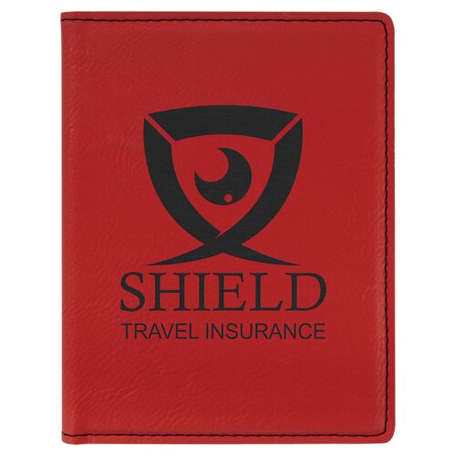 Personalized 4 1/4" x 5 1/2" Red Laserable Leatherette Passport Holder Thumbnail