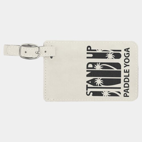 Personalized 4 1/4" x 2 3/4" White/Black Laserable Leatherette Luggage Tag Thumbnail